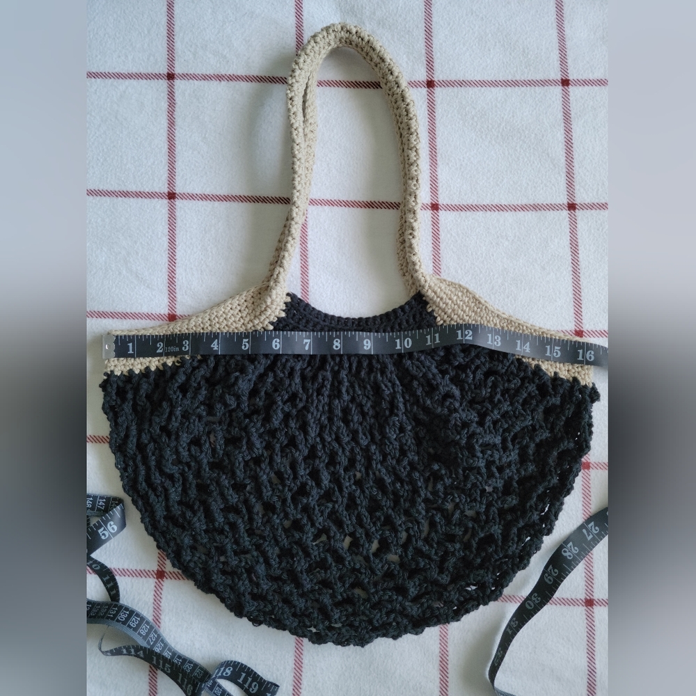 Crochet Farmers' Market Open-Weave Cotton Bag - Small, Black + Jute (Handmade) - Picture 8 of 8